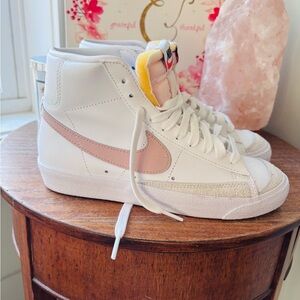 Nike Blazers White and pale Pink High-Top Sneakers, NWOT, worn once indoors